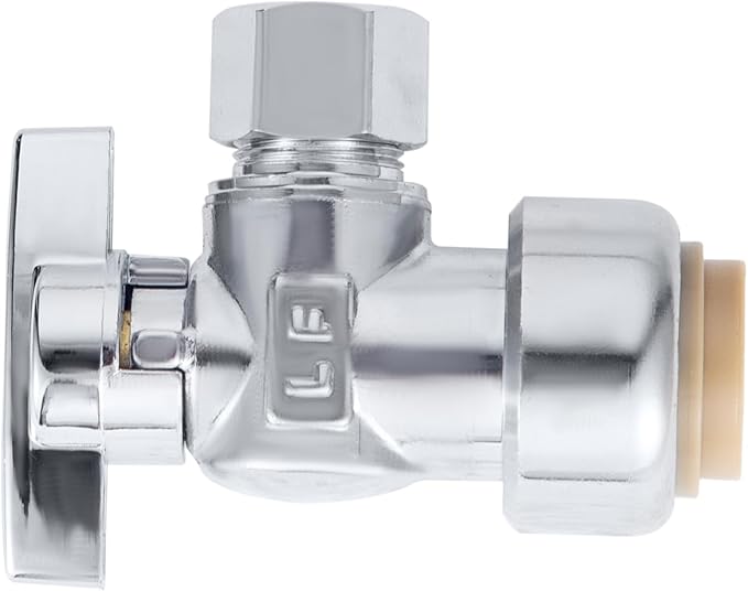 Angle Stop Valve, PushFit Angle Stop Valve,Angle Water Shut Off Valve 1/2 x 3/8 Inch Compression, Toilet Water Valve, 1/4 Turn, No Lead Brass Push to Connect Plumbing Fitting（2PCS）