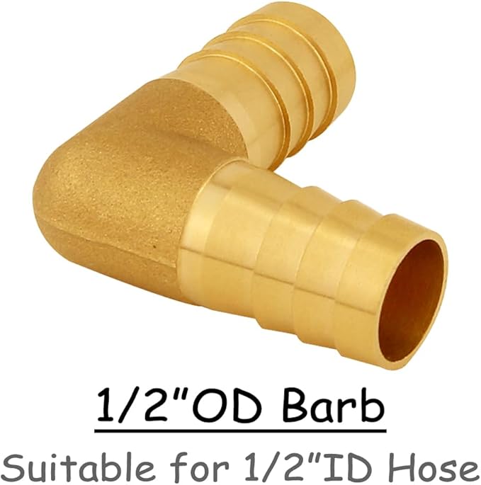 2PCS Solid Brass 1/2"OD Barb Elbow Fittings 2-Way 90 Degree L Right Angle Barbed Fitting for Water/Oil/Gas