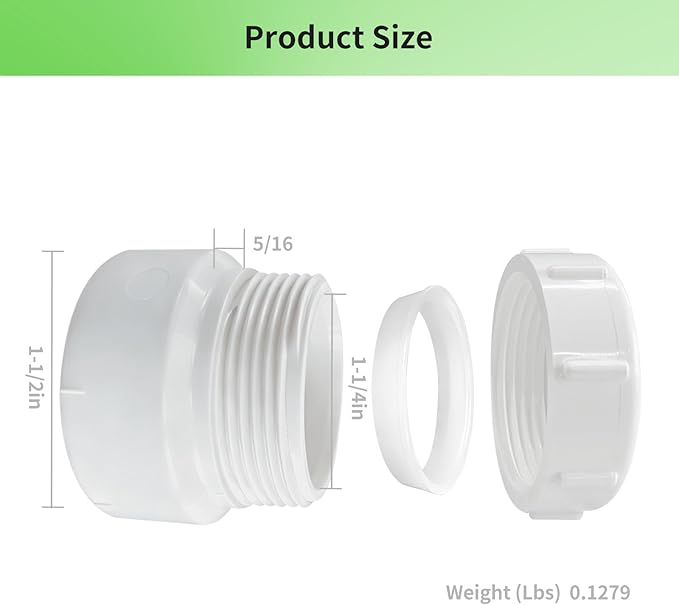 LESSO 2pack 1-1/2" Hub x 1-1/4" Slip PVC P-Trap Adapter fot kitchen sink drain kit