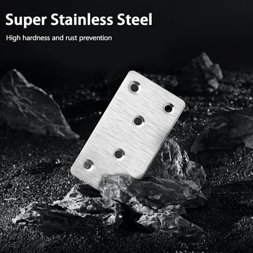 4 Pcs Mending Plate, 3.94 x 1.97 inch Stainless Steel Flat Plates with Holes, Straight Metal Mounting Braces Brackets Kit for Furniture, Wood Joint Connector (Silver, 3.94 inch)