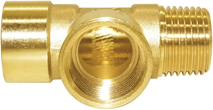 Joywayus Brass Pipe Fitting Barstock Tee 3 Way NPT 1/2" Female x 1/2" Female x 1/2" Male Hose Fitting (Pack of 2)