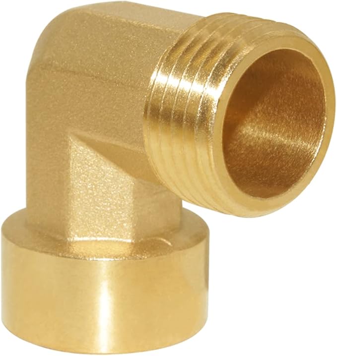 Joywayus 90-Degree Elbow Garden Hose Pipe Fitting（Non swiveling Fitting） Forged Brass Right Angle 3/4" GHT Female x 3/4" GHT Male (Pack of 2)