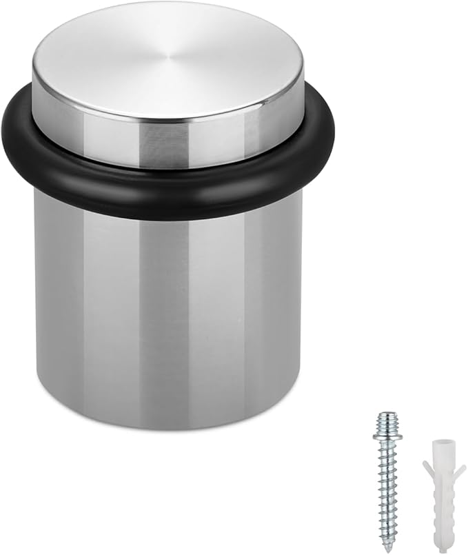 Floor Door Stopper Door Stop-Classy Solid Steel Modern Heavy Duty Door Stoppers -Floor Mount Anchor Screw-Wall Protector for Commercial Door(Stainless Steel Black, 1.5 Inch)
