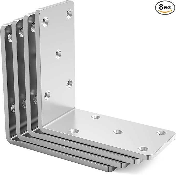 5" X 5" X 2.5" Heavy Duty L Brackets for Wood (4 PCS), L-Shaped Corner Brackets for Shelving and Furniture , Silver