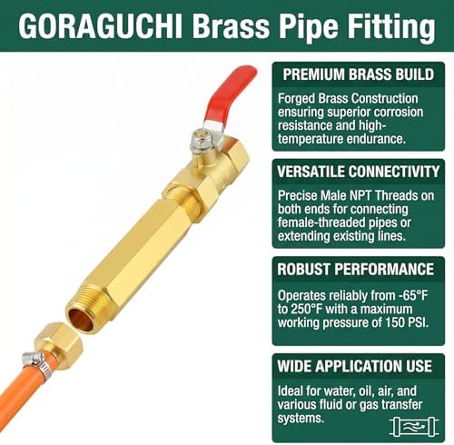 2PCS Brass Pipe Fitting, 3/8" NPT Male Nipple, 6" Length for water/oil/air/fuel