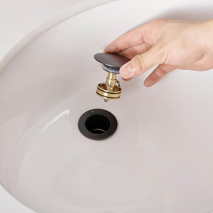 BWE Oil Rubbed Bronze One Piece Bathroom Vessel Sink Drain Stopper with Overflow Pop Up Drain Assembly with Strainer for Bathroom Vessel Vanity Faucet