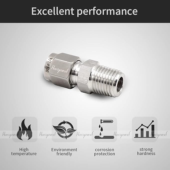 Stainless Steel 304 Compression Fitting to connect 1/4 inch OD tube x 1/4 NPT Male thread Coupler, for brass copper stainless steel tubing