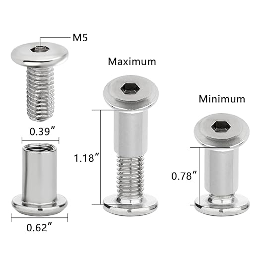 100 PCS Silver M8x15mm Furniture Bolts and Barrel Nuts - Ideal for Multiple Garden Planter Stands, Fence Picket Fixings & Patio Decor Connections (100, M8x15mm)