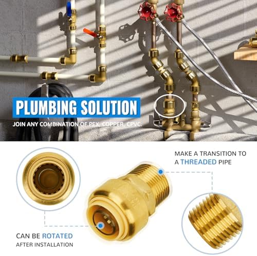 SUNGATOR 12-Pack 3/4 Inch Male Adapter, 3/4" MNPT, Push-to-Connect, Brass