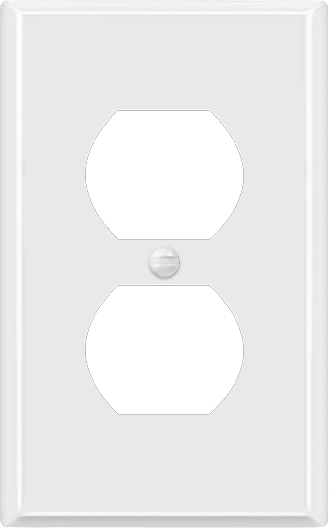 ENERLITES Duplex Receptacle Metal Wall Plate, Outlet Cover, Corrosion Resistant, Standard Size 1-Gang 4.50" x 2.76", Powder Coated Stamped Steel, 7721-WG, White Gloss