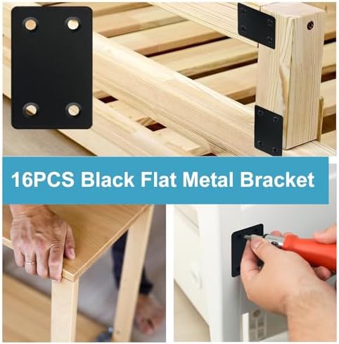 QSJ 16 Pack Stainless Steel Flat Mending Plate 2.36x1.49'', Thickness 1.5mm Straight Stainless Steel Brace Bracket, Fixing Joining Plate for Wood Furniture Fastening & Fixing