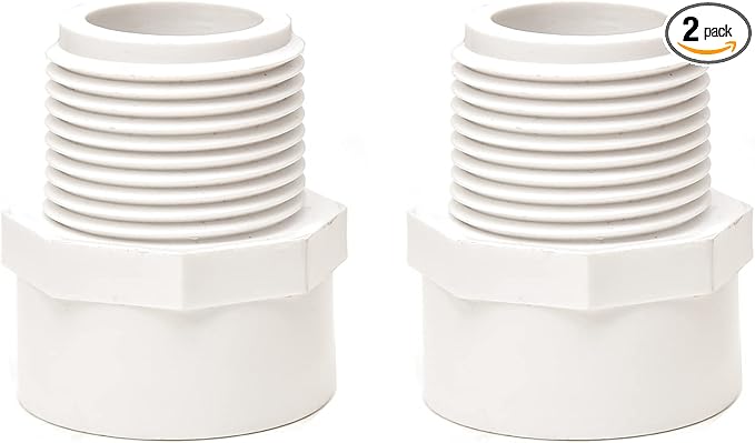 2pcs 2Inch 2-Way PVC Male Threaded Adapter Adaptador Macho Fittings (Slip to Male Thread) Coupling Schedule 40-2 Pack White (2")