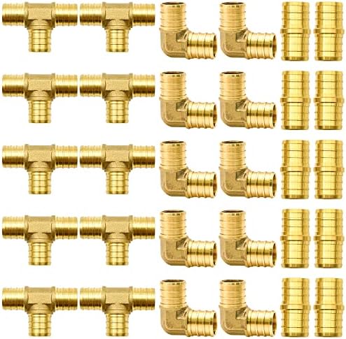 30pcs 3/4" Brass PEX Fittings, Elbow TEE Straight Couplings Set