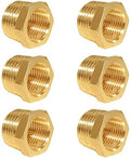 Hooshing 6PCS Brass Reducer Hex Bushing 1/2" NPT Male x 3/8" NPT Female