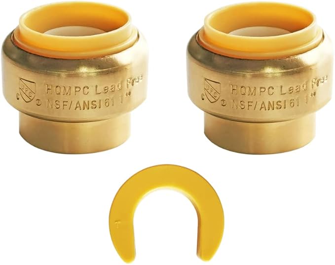 HQMPC 1" Push Fit PEX End Cap, Push-to-Connect,No Lead Brass Plumbing Fittings for Copper, CPVC 2Pcs Disconnect Clip Included …