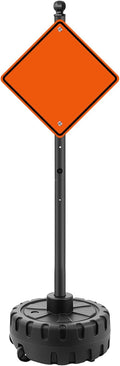 Portable Sign Post and Base Kit, 5 ft Heavy Duty Cast Iron Sign Pole with Hard Plastic Wheeled Base, Movable Signs Stand Easy to Use Portable Sign Holder for Traffic, Parking, and Safety Signs