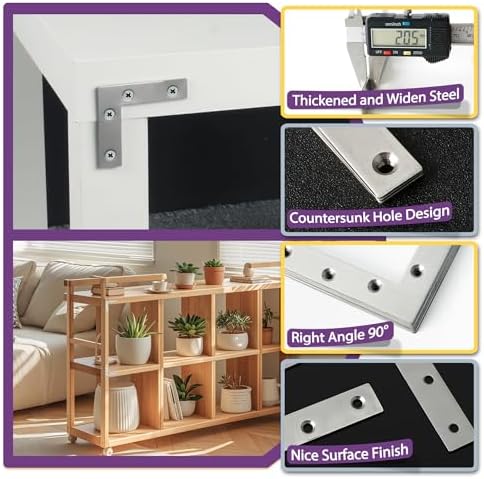 Alise L Flat Brackets for Wood,Corner Bracket Mending Plate,Brushed,4 Pack