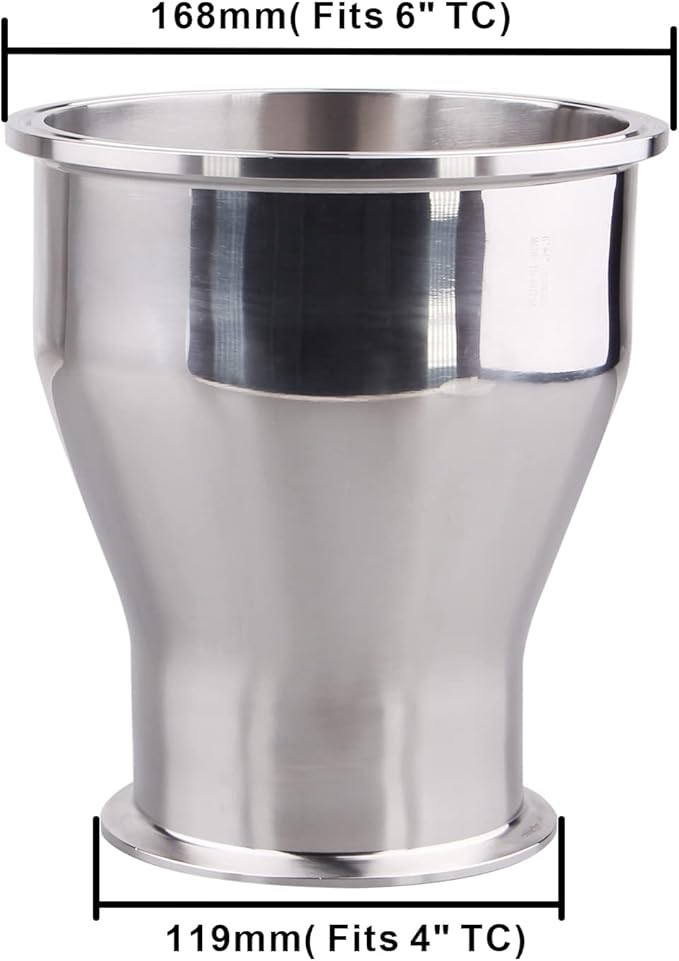 DERNORD Sanitary Fitting Reducer Fitting SUS304 Tri Clamp Ferrule Style 6" Tube OD to 4" Tube OD