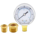 Pressure Gauge 0-60PSI 1/4" NPT Male Brass Bottom Mount 2" Dial Stainless Steel Case Include 1/2" NPT and 3/8" NPT Connector Universal Multifunctional