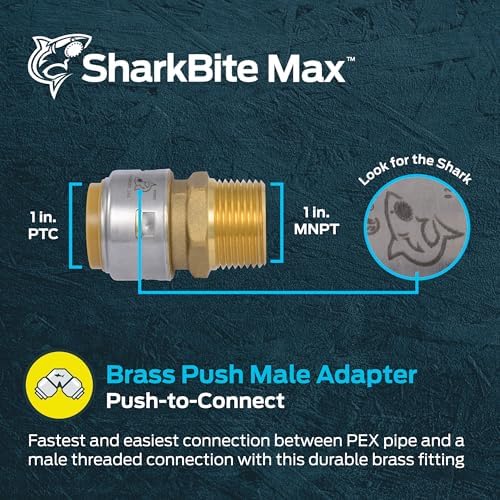 SharkBite Max Male Adapter, 1 in Push-to-Connect x 1 in MNPT, Brass Plumbing Fitting, UR140A
