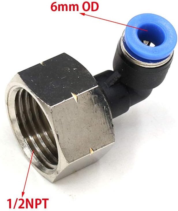 CEKER 6mm Tubing x 1/2" Npt Female Thread Elbow 90 Degree Push to Connect Fittings Air Fittings Pneumatic Quick Connect Fitting Airlines Push In Connectors Tube Fittings 5Packs