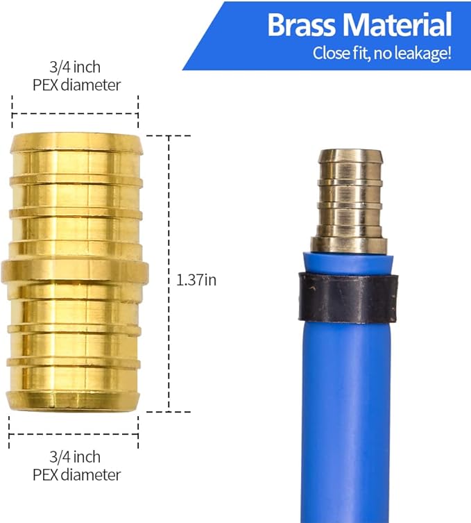 25 Pack 3/4" PEX Fittings, PEX Brass Straight Coupling Fittings, for PEX Tubing Pipe