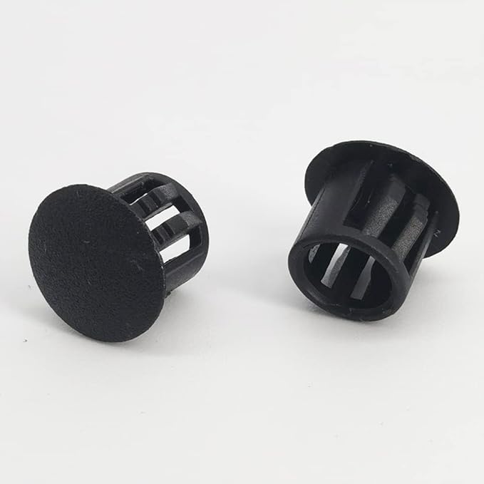 3/8" Plastic Flush Type Hole Plugs - Snap in Locking Hole Tube Screw Caps - Drilling Cover Plugs - Fastener Covers for Kitchen Cabinet Furniture - Black - 100 Pack
