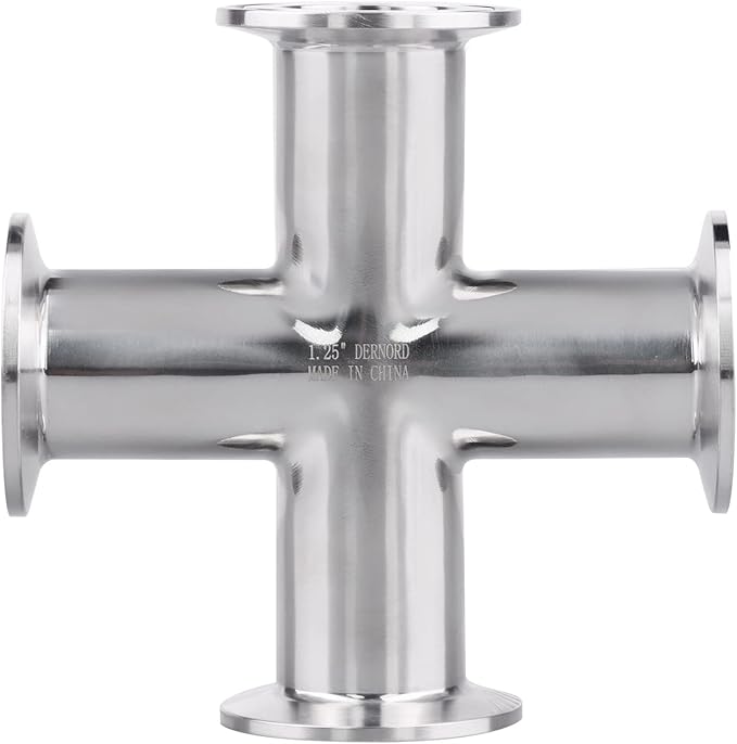 DERNORD 4 Way Cross Clamp Fits 1.5" Tri-clamp Sanitary Fitting Stainless Steel 304, 32mm Pipe OD