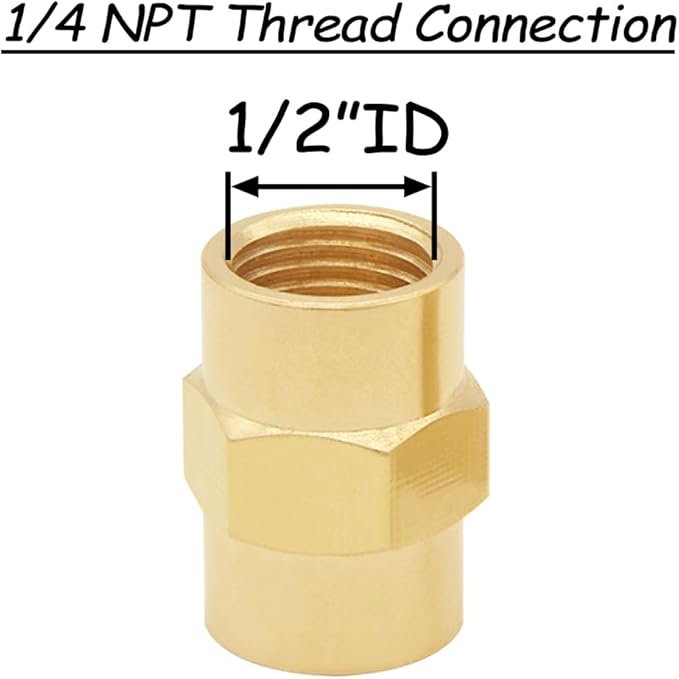 8PCS 1/4 Inch NPT Brass Hex Nipple Coupling 1/4" NPT x 1/4" NPT Female Threaded Equal Diameter Coupler Air Hose Pipe Fittings Adapter for Water/Oil/Gas