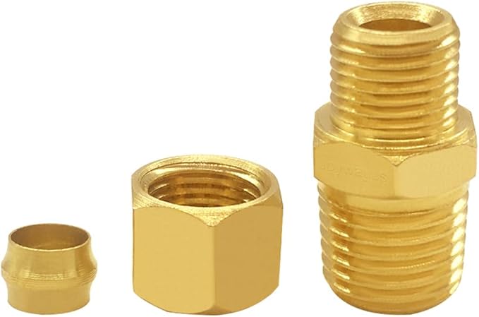 Joywayus Brass 1/4" NPT Male x 1/4" Tube OD Compression Tube Pipe Fitting Union Connector (Pack of 5)