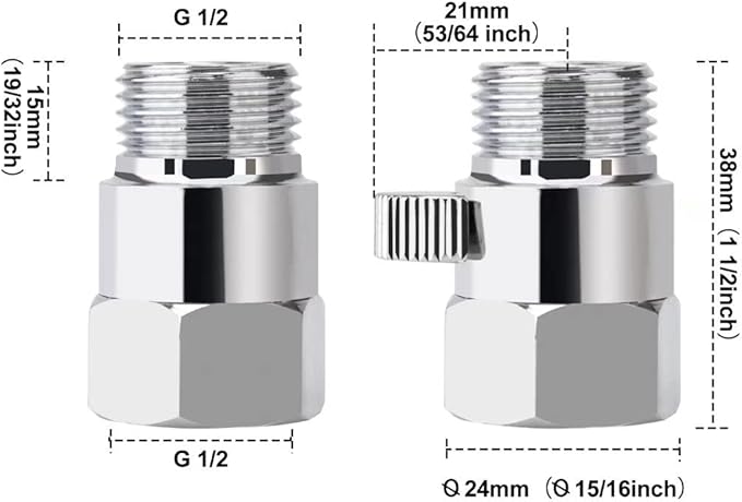 Brass Shower Flow Control Valve: Shower Head Shut Off Valve(Female and Male), MAYYAYA Water Flow Control Valves, for Handheld Shower Head or Bidet Sprayer- Handle Lever (Chrome)