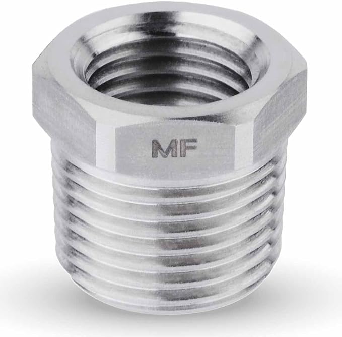 MAACFLOW Stainless Steel 3/8" Male NPT to 1/4" Female NPT Adapter Reducer Hex Bushing (Thread OD 0.65" - ID 0.44") (Pack of 1)
