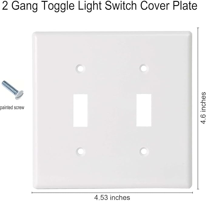 Toggle Light Switch Wall Plates 2-Gang Switch Electrical Cover Plate Unbreakable Thermoplastic Faceplate, White (10 Pack)