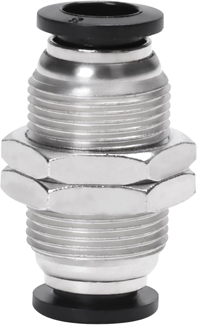 Bulkhead Union Push to Connect Tube Fitting 8mm Tube OD Double Threaded (5 Packs)