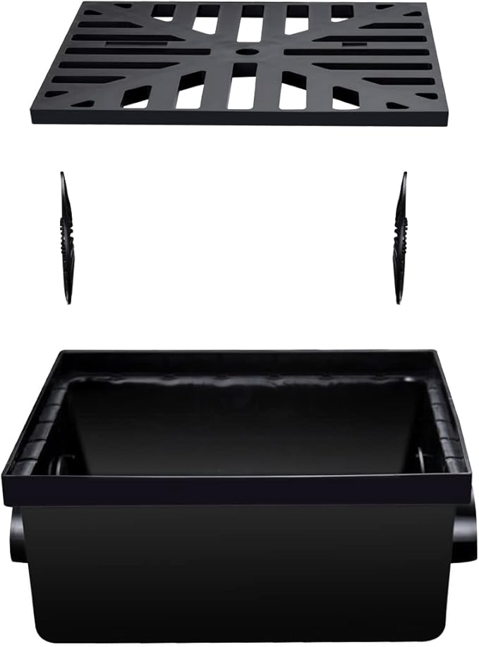 Catch Basin Downspout Extender, Gutter Downspout with Flexible Pipe, No Deep Dig Low Profile Catch Basin 10"×10" Protect House Foundation