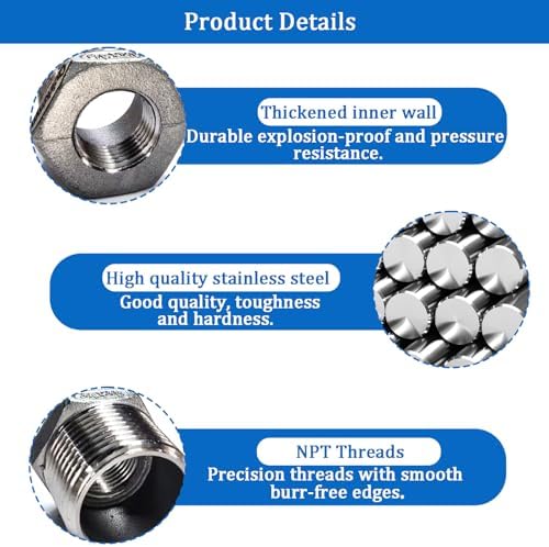 2 Pcs Stainless Steel Bushing 3/4" Male to 3/8" Female, 3/4" to 3/8" NPT Adapter Hex Stainless Steel Reducing Pipe Adapter Fitting Stainless Steel Fitting Pipe Hose Tube Adapter Convert