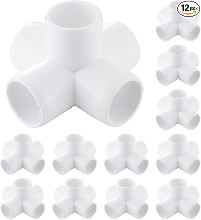 12 Pack 3/4 inch PVC Pipe Fittings, PVC 5-way Fitting Connectors, Used for Building Furniture, Furniture Grade, White