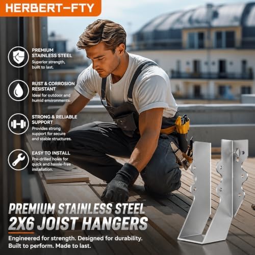 2x6 Stainless Steel Joist Hangers, 18 Gauge 2X6 Brackets (14 Pack)