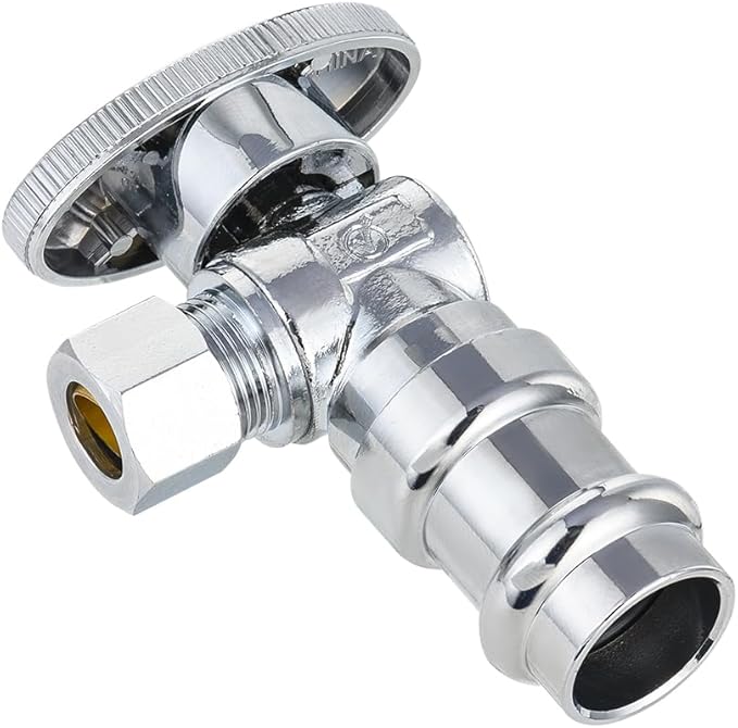 (Pack of 2) EFIELD Stop Angle Valve, 1/2" Copper Press x 3/8" OD Compression, 1/4 Turn, LF Brass Made, Chrome Plated,(VALVE393-2PCS)