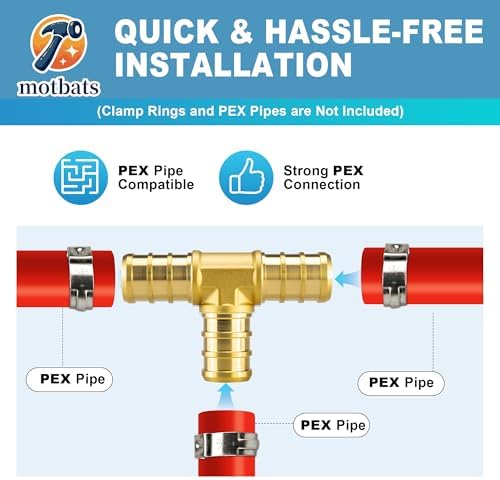 25 Pack 1/2" PEX Fittings,1/2" PEX Tee,Heavy-Duty Brass Crimp Fittings for PEX Pipes with Leak-Resistant Construction,1/2 Pex-B Fittings for PEX Piple Plumbing