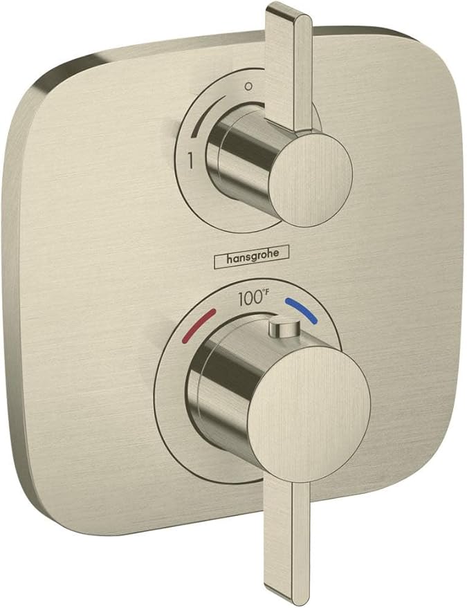 hansgrohe Ecostat E Modern Thermostatic Shower Valve Trim with Temperature Control in Brushed Nickel, 15707821