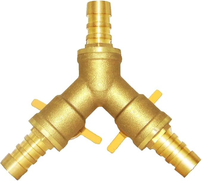 Joywayus 1/2" Hose Barb Brass Ball Valve Y Shaped Type 3 Way with 2 Switch Shut Off Valve Fitting Include 3 Clamps