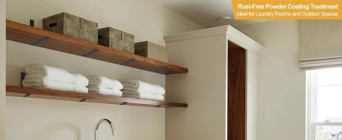 6 Pack - L 10" x H 6" x W1.5, 5mm Thick Black L Shelf Bracket, Iron Shelf Brackets, Metal Shelf Brackets, Floating Shelf, Shelf Supports with Screws