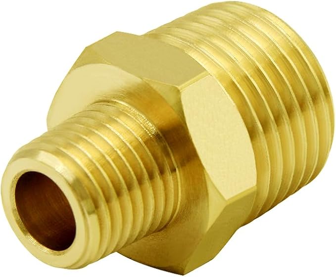 Hooshing 2PCS Brass Pipe Fittings 1/2" NPT x 1/4" NPT Male Reducing Hex Nipples Adapter for Plumbing Job