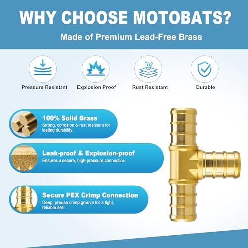 25 Pack 1/2" PEX Fittings,1/2" PEX Tee,Heavy-Duty Brass Crimp Fittings for PEX Pipes with Leak-Resistant Construction,1/2 Pex-B Fittings for PEX Piple Plumbing