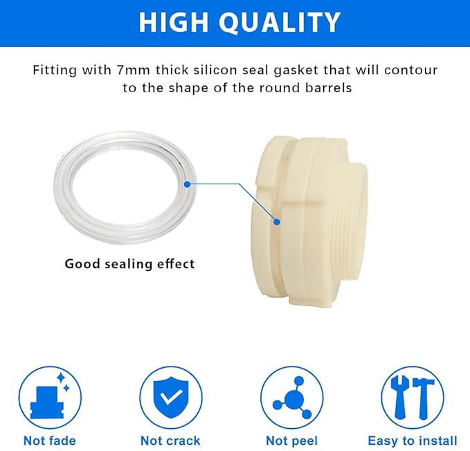Quickun 2" ABS Bulkhead Water Tank Connector Adapter Fitting with Plugs Thru-Bulk Pipe Fitting (Set of 1)
