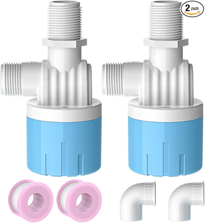 2 Pack 3/4 Float Valve for Water Tank,Aquapulse Water Float Automatic Water Level Control Aqua Pluse Trough Blue Plastic Float Valve Switch for Pool,Pond,Livestock(Top inner)