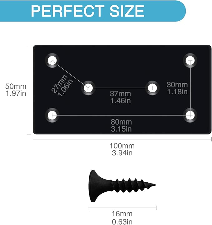 4PCS 3.94 x 1.97 inch Black Flat Mending Plate, Metal Bracket with Holes, Straight Steel Brace Fixing Joining Plate for Wood with 24PCS Screws