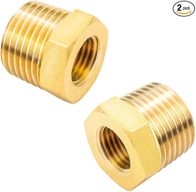 Joywayus 2Pcs 1/2" NPT Male 1/4" NPT Female Reducing Bushing Brass Pipe Fitting Reducer Adapter