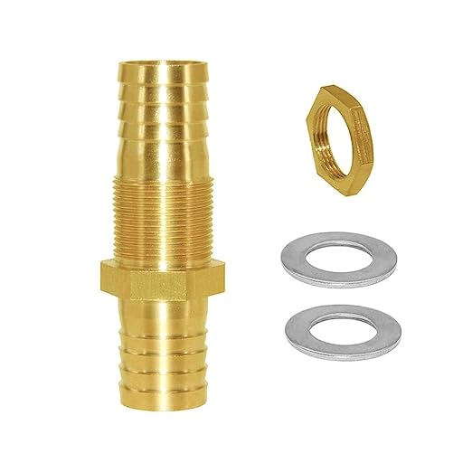 Joywayus 1/2'' Large（14mm) Hose Barb Thru-Bulk Head Hex Union Brass Fitting Water/Fuel/Air